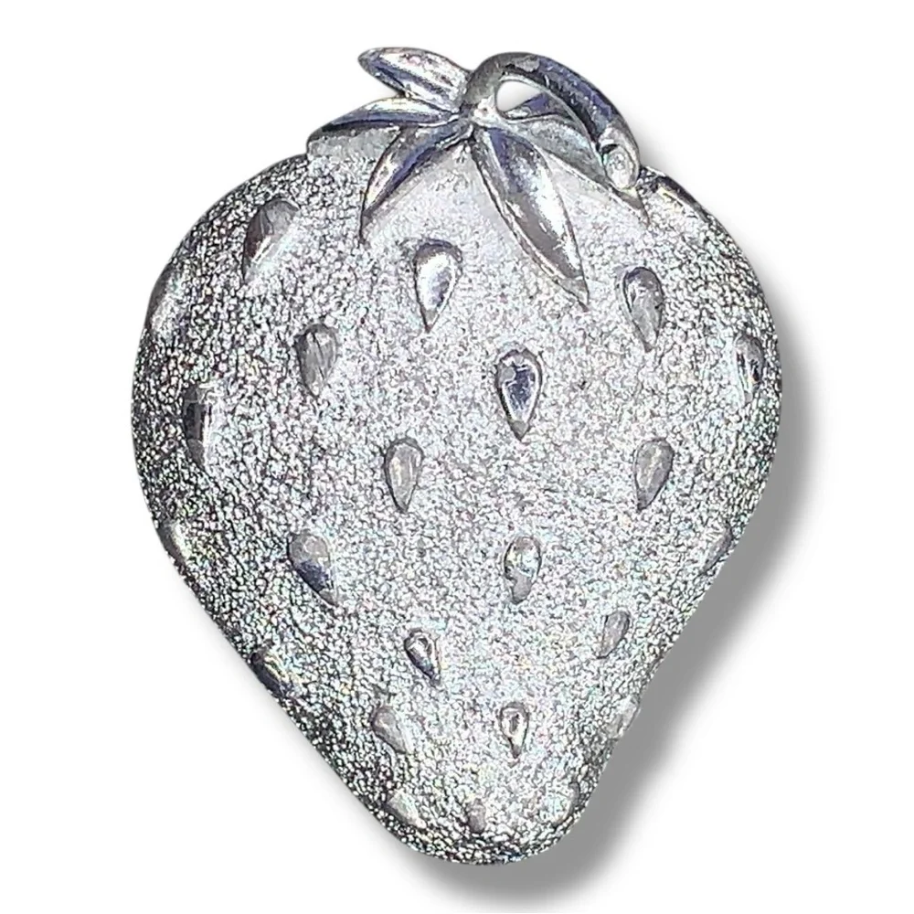 Vintage Sarah Coventry Large Strawberry Brooch Pin Cottagecore Silver Signed